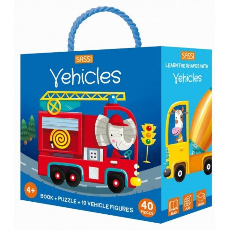 Play + Learn Sassi Books | Learn Shapes Puzzle + Book Set - Vehicles