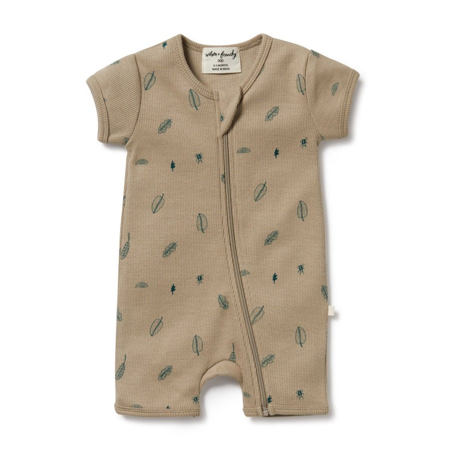 Baby [0-23M] Wilson & Frenchy All In One | Wilson And Frenchy Organic Boyleg Zipsuit Jungle Leaf