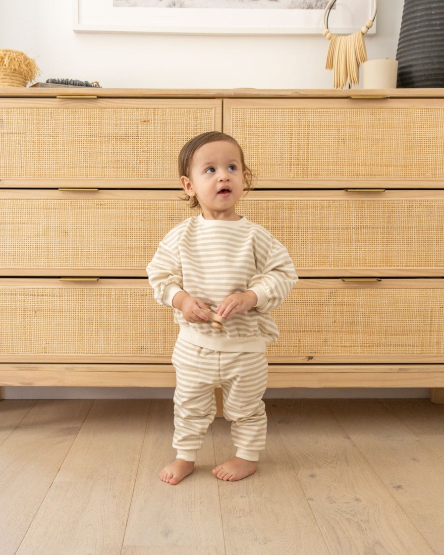 Baby [0-23M] Quincy Mae Jumpers | Quincy Mae Relaxed Fleece Sweatshirt - Sand Stripe