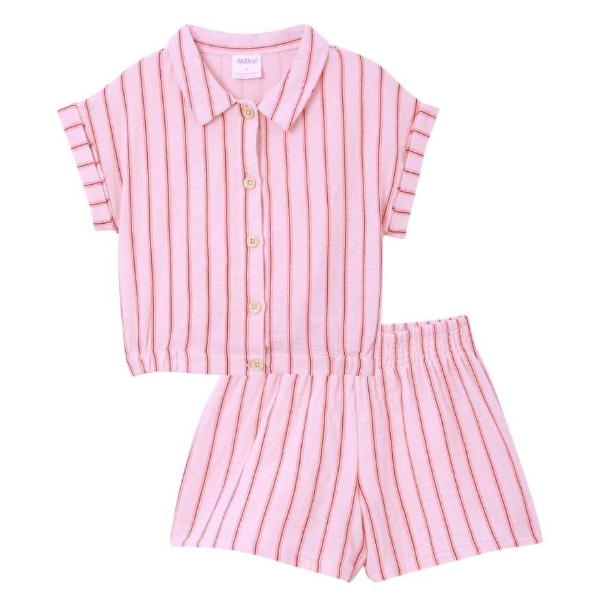 Baby [0-23M] Milky Bottoms | Milky Ruby Stripe Cotton Play Set - Pastel Pink