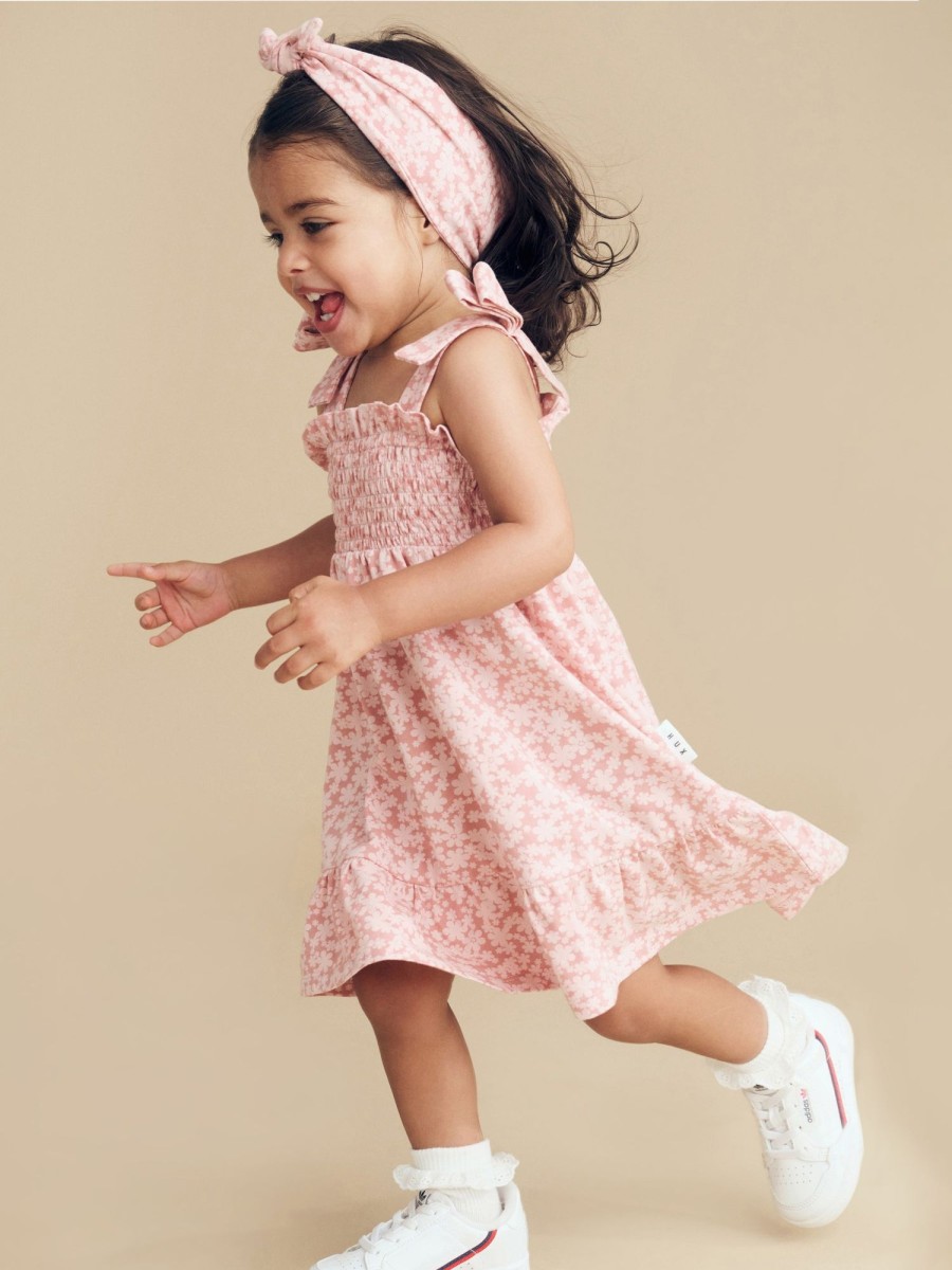 Baby [0-23M] Huxbaby Dresses | Huxbaby Smile Floral Shirred Dress - Dusty Rose