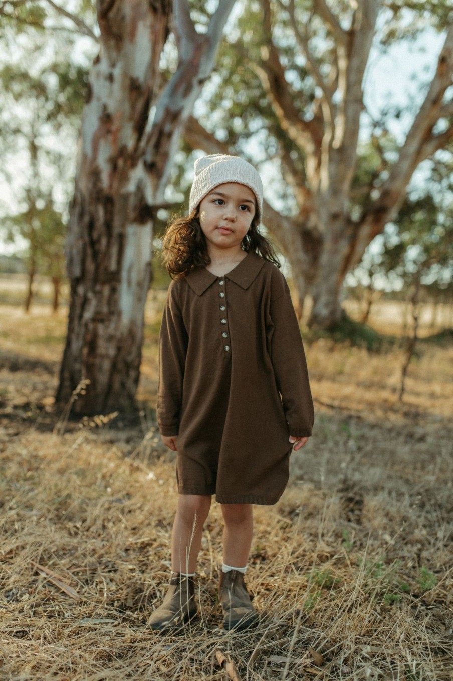 Child [2-14] Grown Knitwear | Grown Organic Collar Dress - Espresso