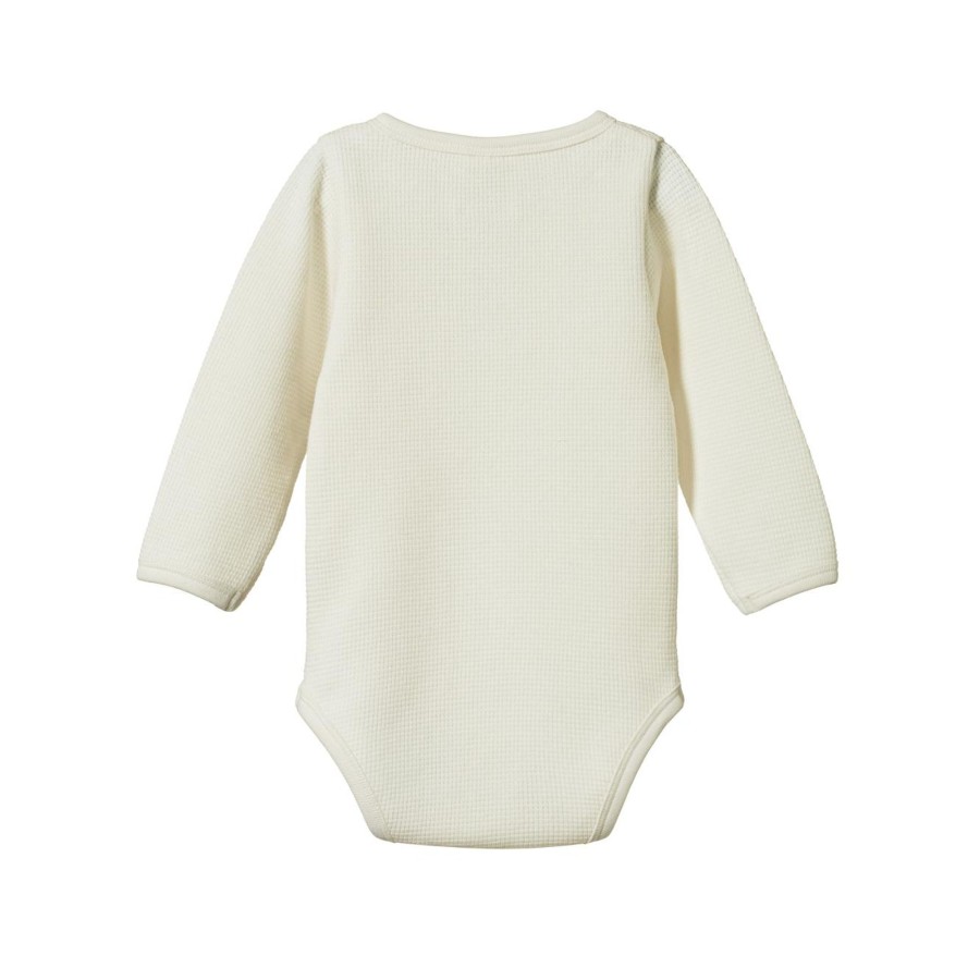 Baby [0-23M] Nature Baby Knitwear | Nature Baby Long Sleeve Henley Waffle Bodysuit - Natural