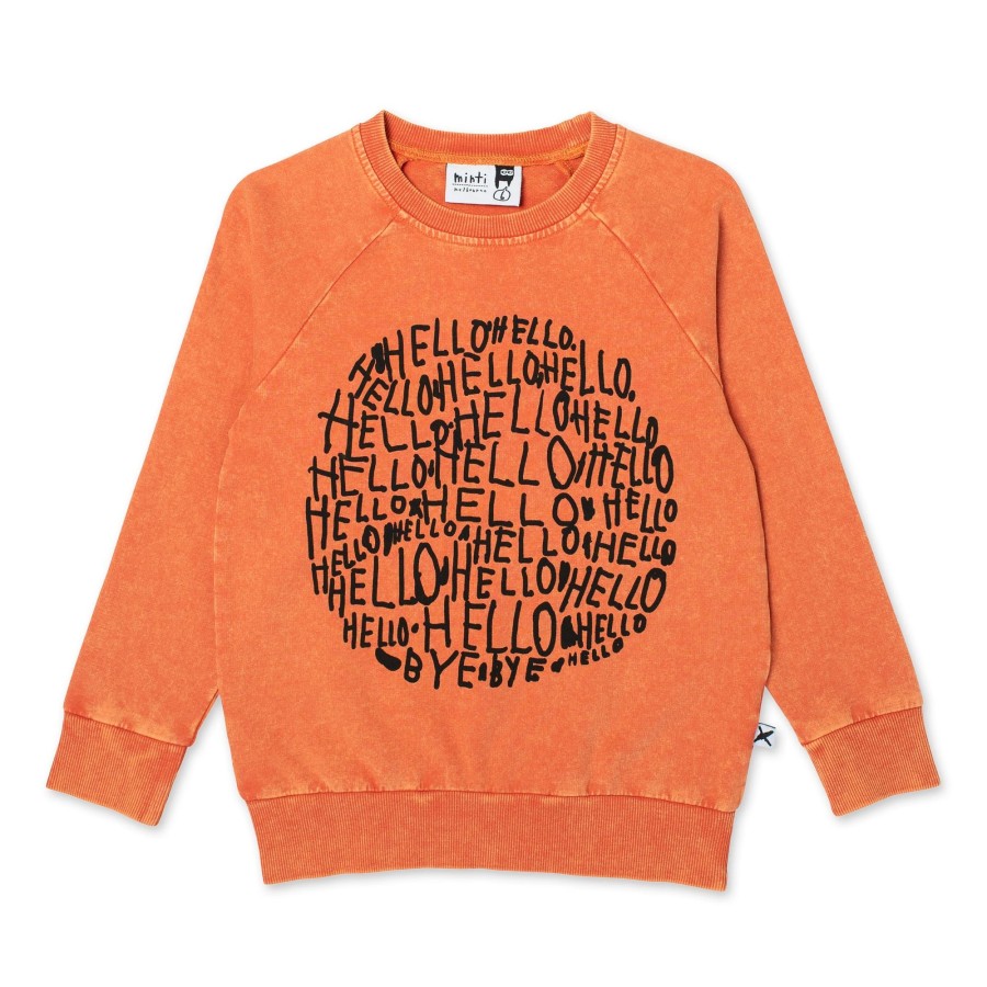 Baby [0-23M] Minti Jumpers | Minti Hello Circle Crew - Orange Wash