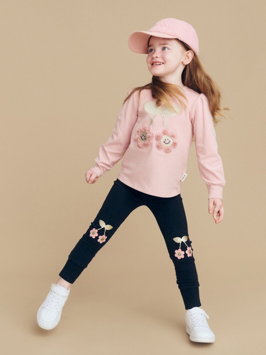 Baby [0-23M] Huxbaby Bottoms | Huxbaby Smile Flower Legging - Black