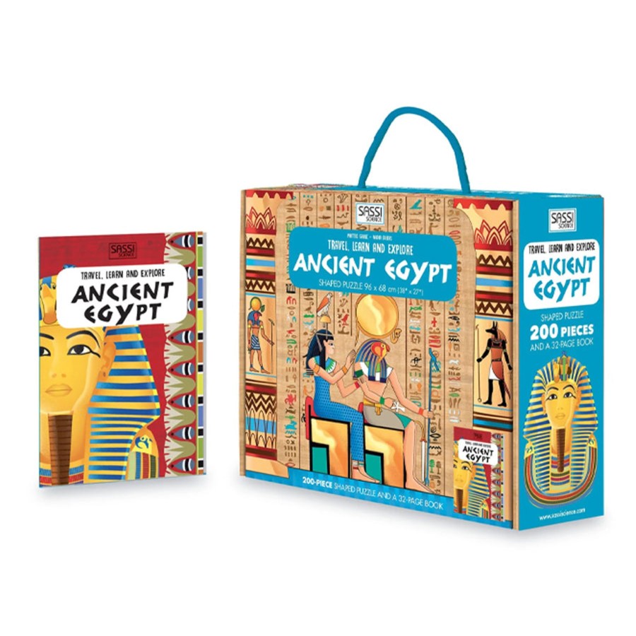 Play + Learn Sassi Puzzles | Travel Learn And Explore - Ancient Egypt 200+ Piece Puzzle & Book