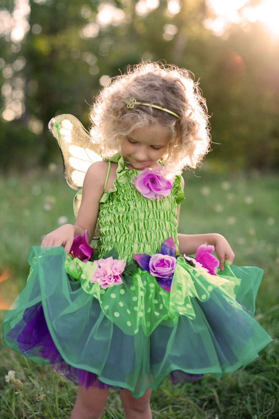 Play + Learn Great Pretenders Dress Ups | Green Fairy Blooms Deluxe Dress With Wings - Size 3-4