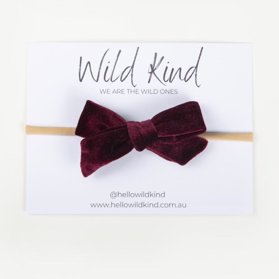 Baby [0-23M] Wild Kind Hair Accessories | Wild Kind Hazel Velour Bow Headband - Burgundy