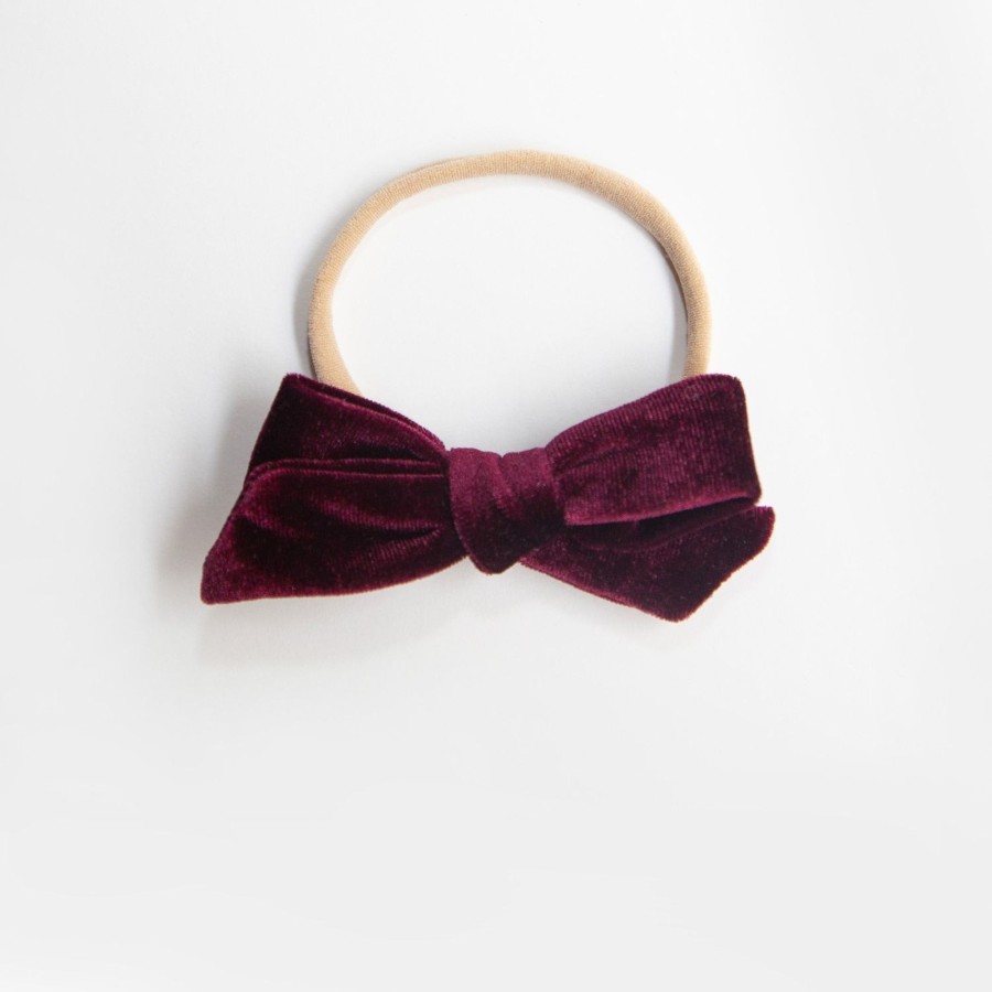 Baby [0-23M] Wild Kind Hair Accessories | Wild Kind Hazel Velour Bow Headband - Burgundy