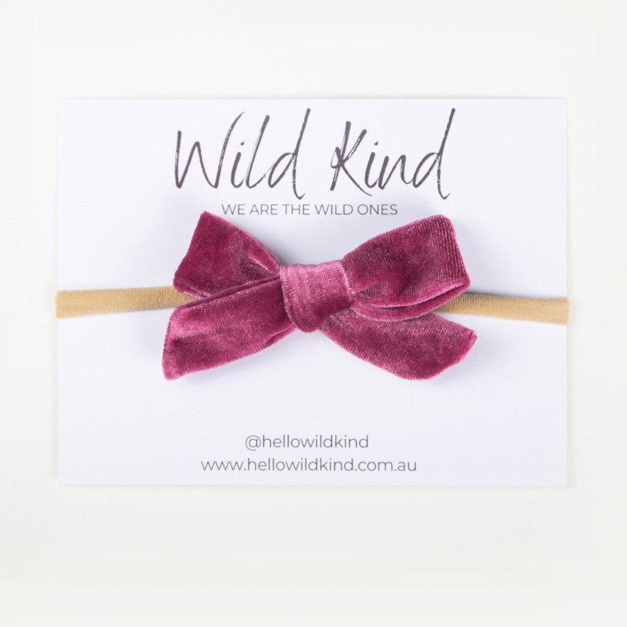 Baby [0-23M] Wild Kind Hair Accessories | Wild Kind Hazel Velour Bow Headband - Magenta