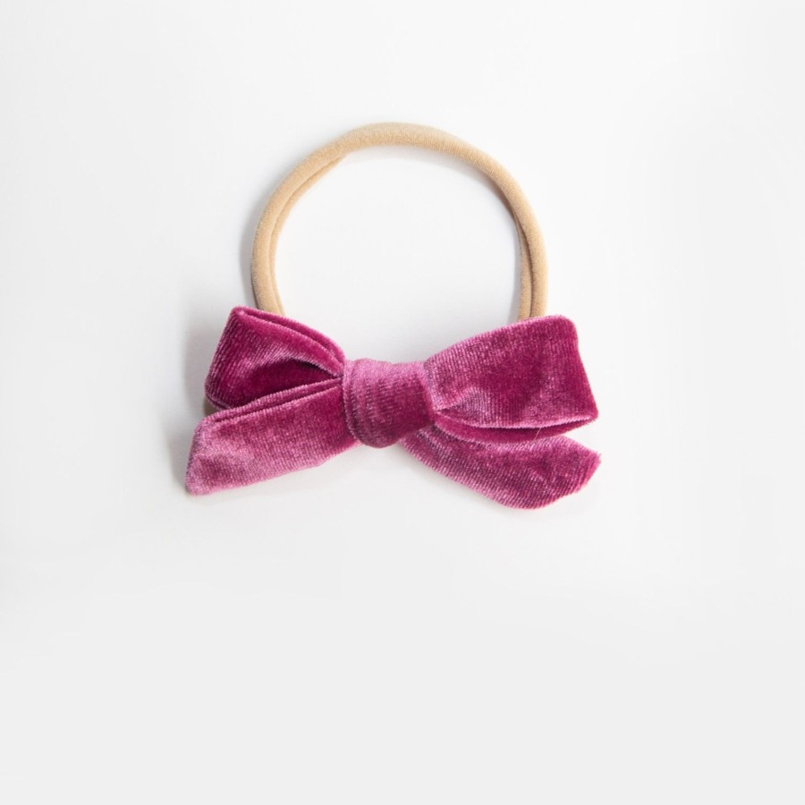 Baby [0-23M] Wild Kind Hair Accessories | Wild Kind Hazel Velour Bow Headband - Magenta