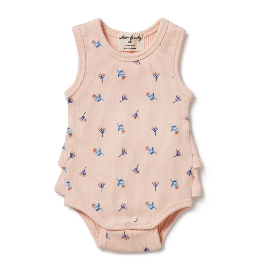 Baby [0-23M] Wilson & Frenchy All In One | Wilson And Frenchy Organic Rib Ruffle Bodysuit Little Flower