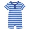 Baby [0-23M] Milky All In One | Milky Denim Blue Stripe Henley Romper - Blue Stripe