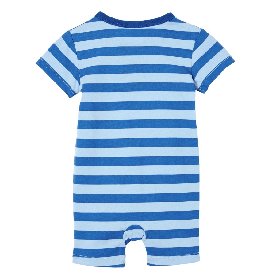 Baby [0-23M] Milky All In One | Milky Denim Blue Stripe Henley Romper - Blue Stripe