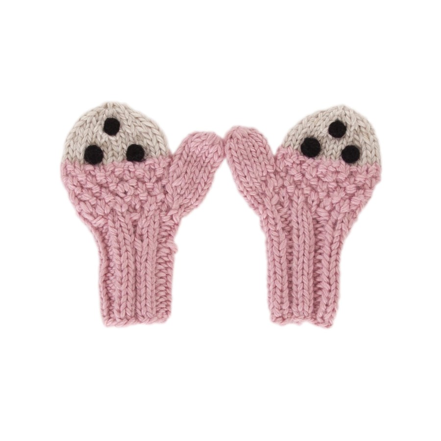 Child [2-14] Acorn Scarves + Mittens | Acorn Bear Face Mittens - Pink