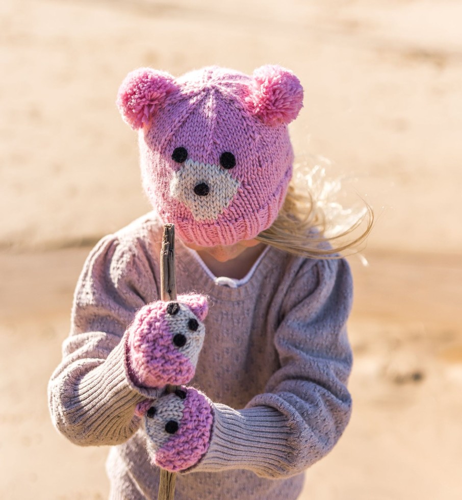 Child [2-14] Acorn Scarves + Mittens | Acorn Bear Face Mittens - Pink