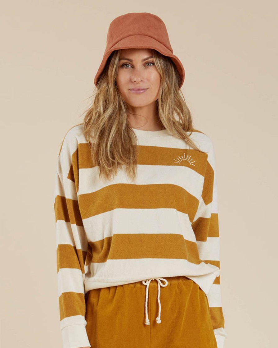 Grown Ups Rylee + Cru | Rylee + Cru Mama Terry Crewneck - Gold Stripe