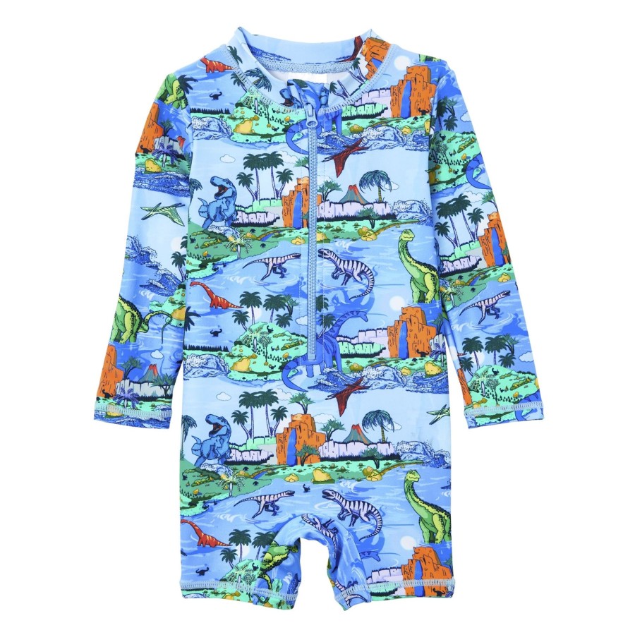 Baby [0-23M] Milky Swim | Milky Dinosaur Long Sleeve Swimsuit - Sky Blue