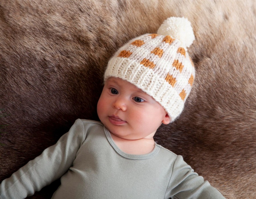 Baby [0-23M] Acorn Beanies | Acorn Checks Beanie - Caramel