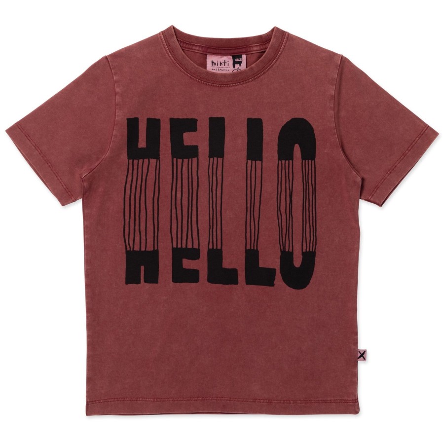 Child [2-14] Minti Tops | Minti Slinky Hello Tee - Burnt Red Wash