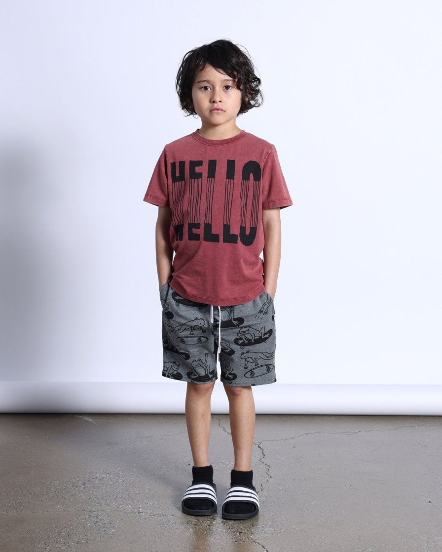 Child [2-14] Minti Tops | Minti Slinky Hello Tee - Burnt Red Wash