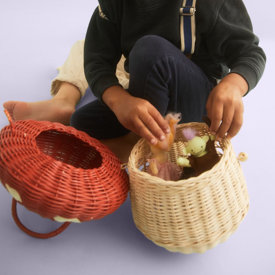 Play + Learn Olli Ella Dolls + Accessories | Olli Ella Rattan Mushroom Basket