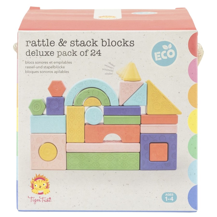 Play + Learn Tiger Tribe Sensory | Rattle And Stack Blocks - Deluxe | 24 Pack