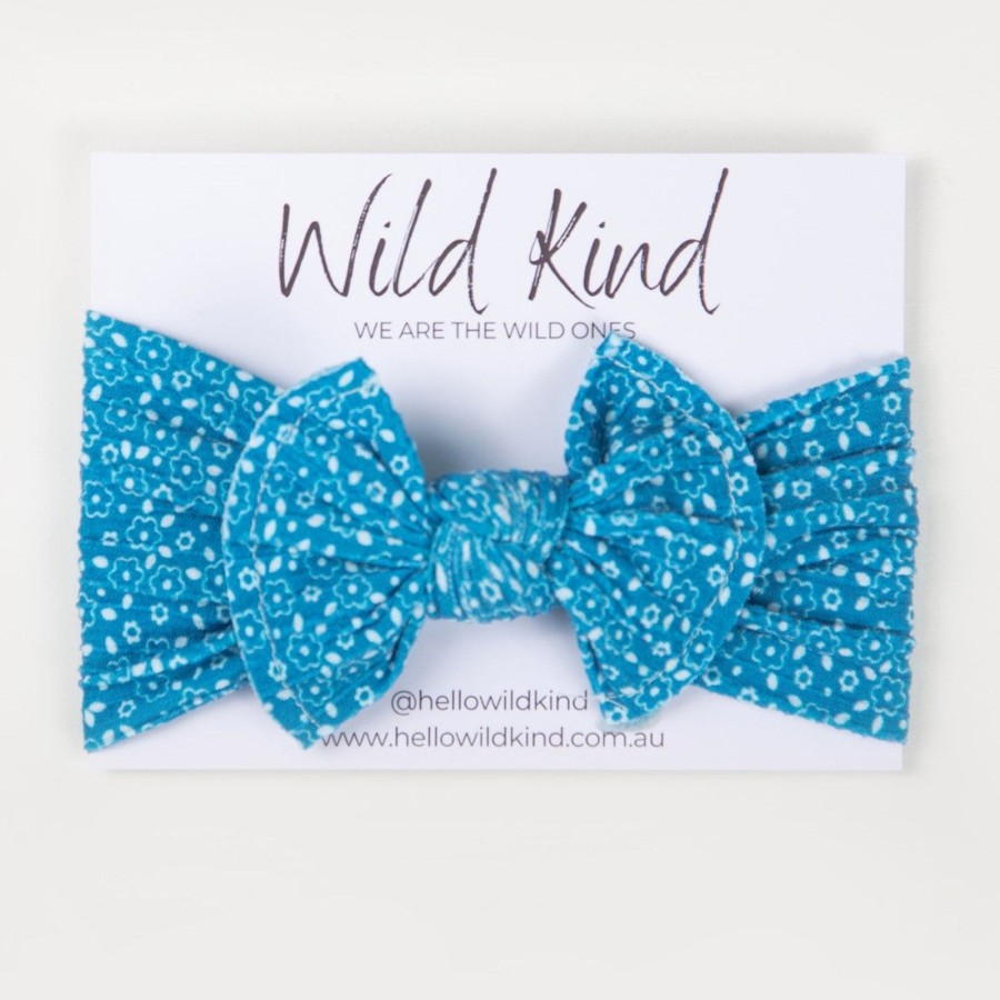 Baby [0-23M] Wild Kind Hair Accessories | Wild Kind Ayla Wide Bow Headband - Blue Floral