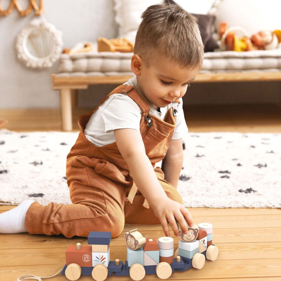 Baby [0-23M] Speedy MonNew Wooden Toys | Speedy Monkey - Stacking Train