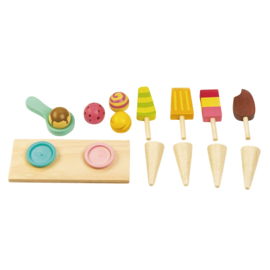 Play + Learn Tenderleaf Wooden Toys | Push Along Ice Cream Cart Set