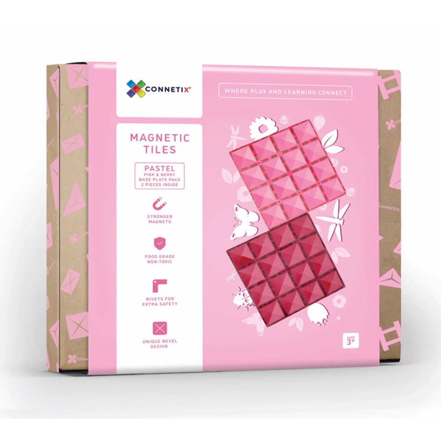 Play + Learn Connetix Construction | Connetix Tiles - 2 Piece Base Plate Set | Pink/Berry