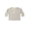 Baby [0-23M] Quincy Mae Tops | Quincy Mae Long Sleeve Henley Tee - Basil Stripe Block"Aria-Label="Color Block"