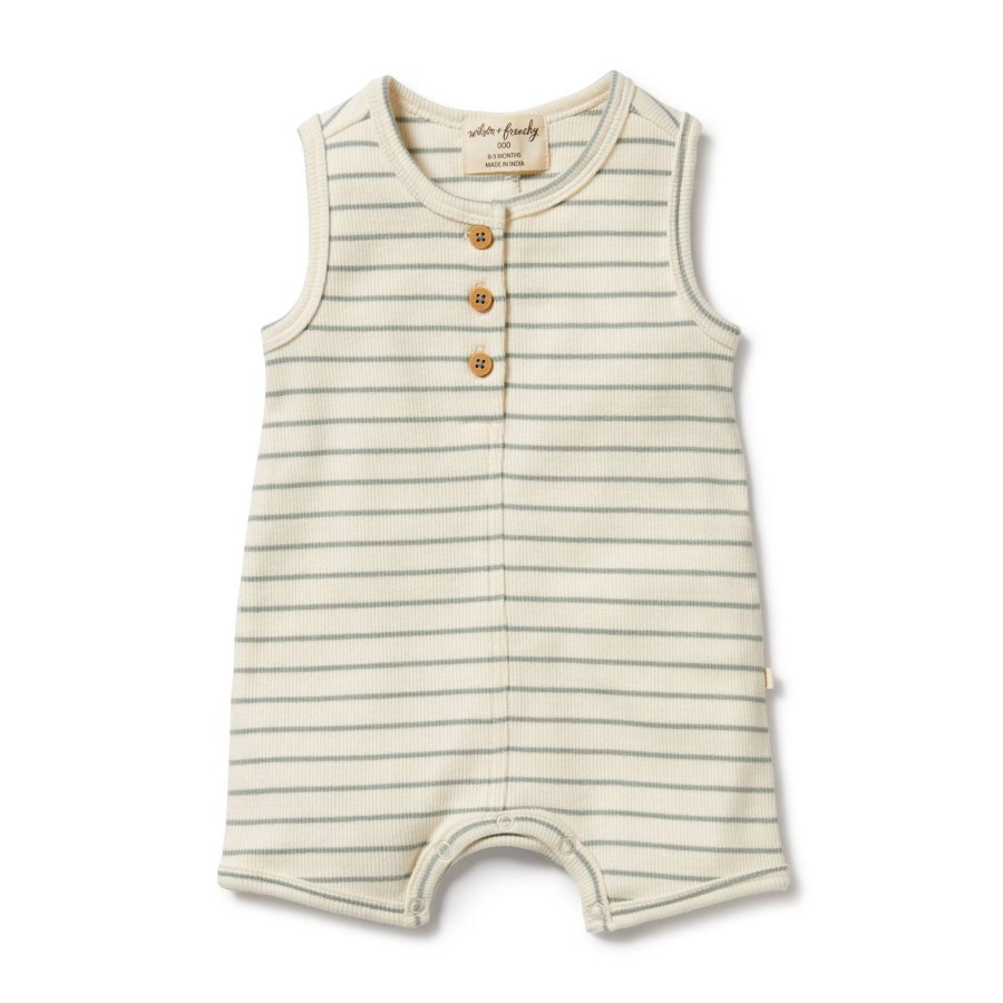 Baby [0-23M] Wilson & Frenchy All In One | Wilson And Frenchy Organic Henley Growsuit Petit Sage