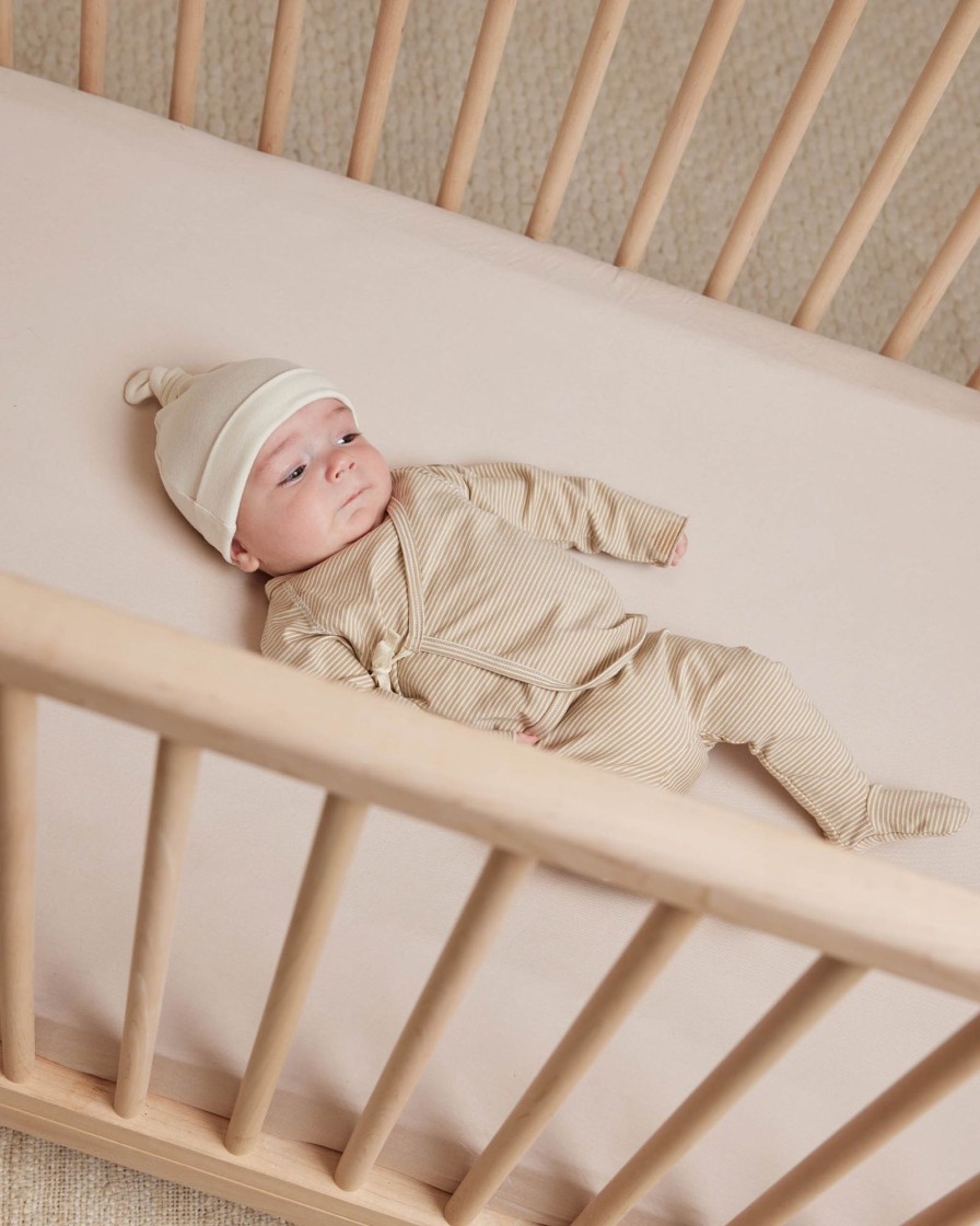 Baby [0-23M] Quincy Mae Tops | Quincy Mae Wrap Top And Footed Pant Set - Latte Micro Stripe