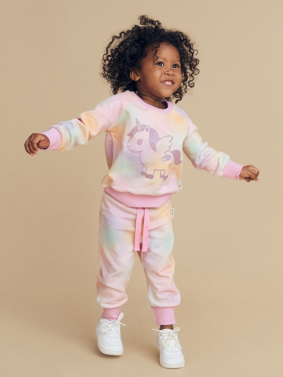 Child [2-14] Huxbaby Jumpers | Huxbaby Rainbow Swirl Glittercorn Sweatshirt