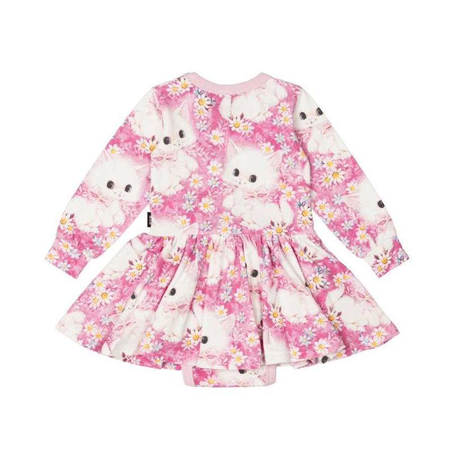 Baby [0-23M] Rock Your Baby Dresses | Rock Your Baby White Kitten Baby Waisted Dress