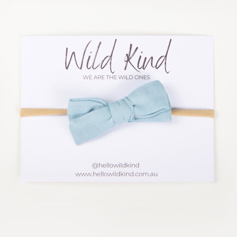 Baby [0-23M] Wild Kind Hair Accessories | Wild Kind Dorothy Linen Bow Headband - Dusty Blue