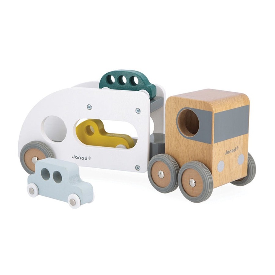 Play + Learn Janod Wooden Toys | Janod - Car Carrier With Vehicles