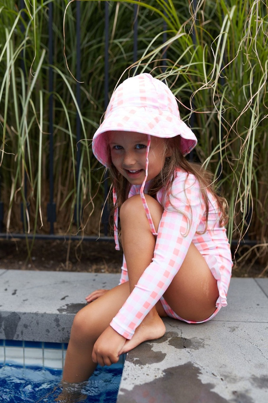 Child [2-14] Milky Swim | Milky Neon Gingham Swim Hat - Pink/Lilac