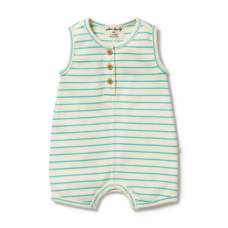 Baby [0-23M] Wilson & Frenchy All In One | Wilson And Frenchy Organic Henley Growsuit Petit Green