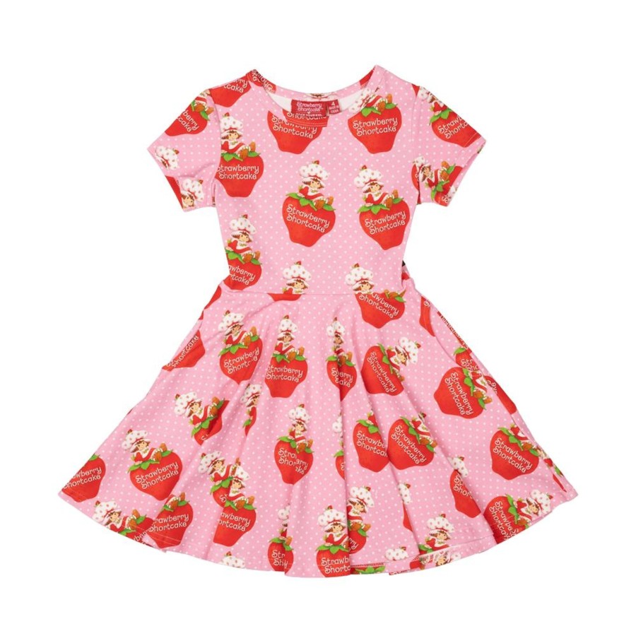 Child [2-14] Rock Your Baby Dresses | Rock Your Baby Short Sleeve Waisted Dress - Strawberry Delight