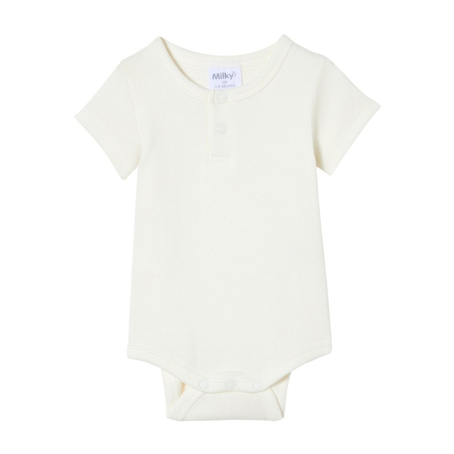 Baby [0-23M] Milky All In One | Milky White Rib Bubbysuit - White