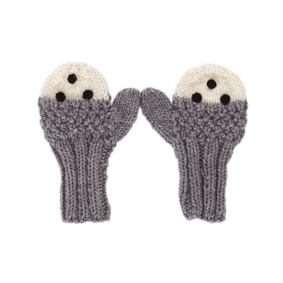 Child [2-14] Acorn Scarves + Mittens | Acorn Bear Face Mittens - Grey