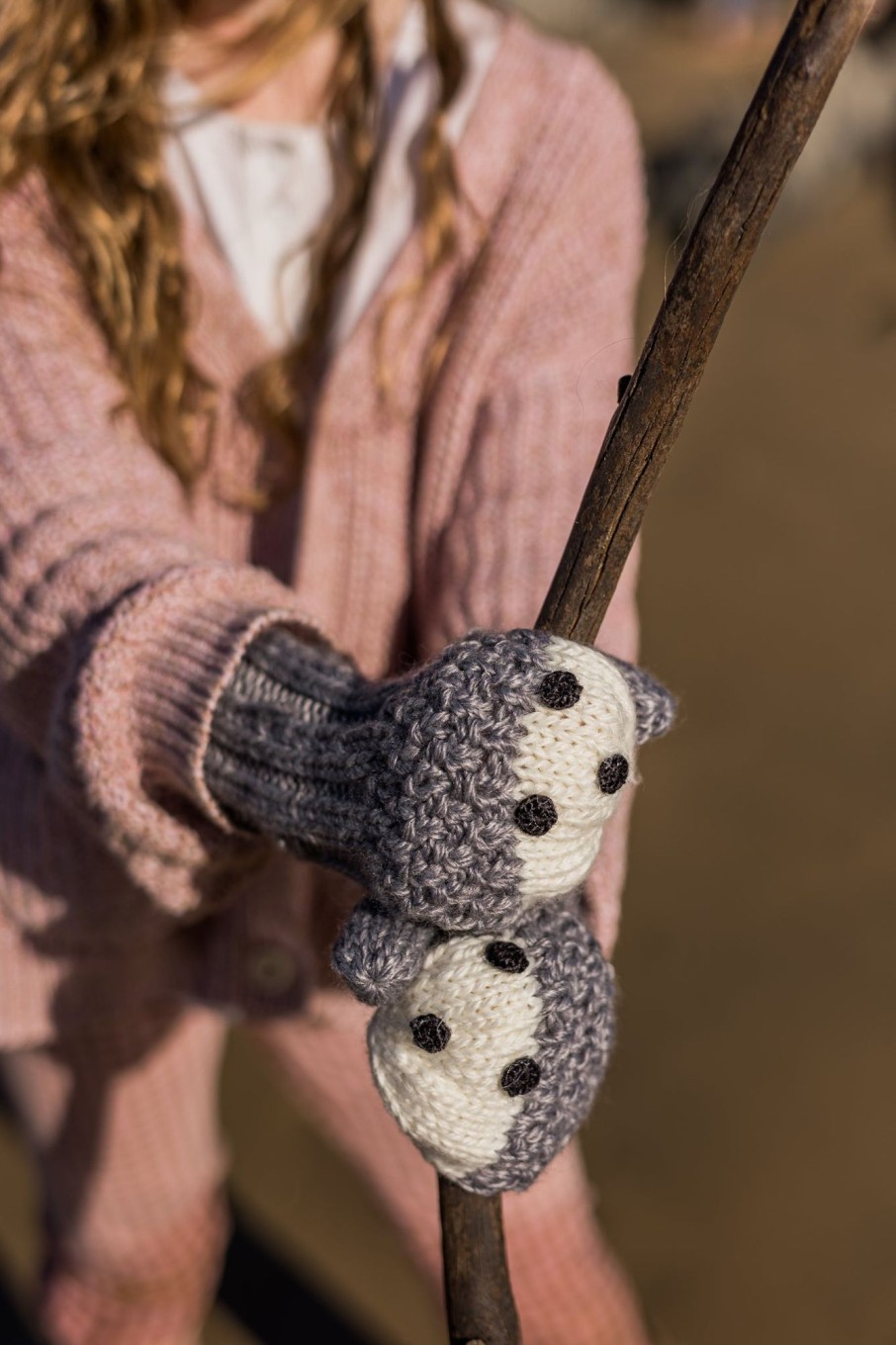 Child [2-14] Acorn Scarves + Mittens | Acorn Bear Face Mittens - Grey