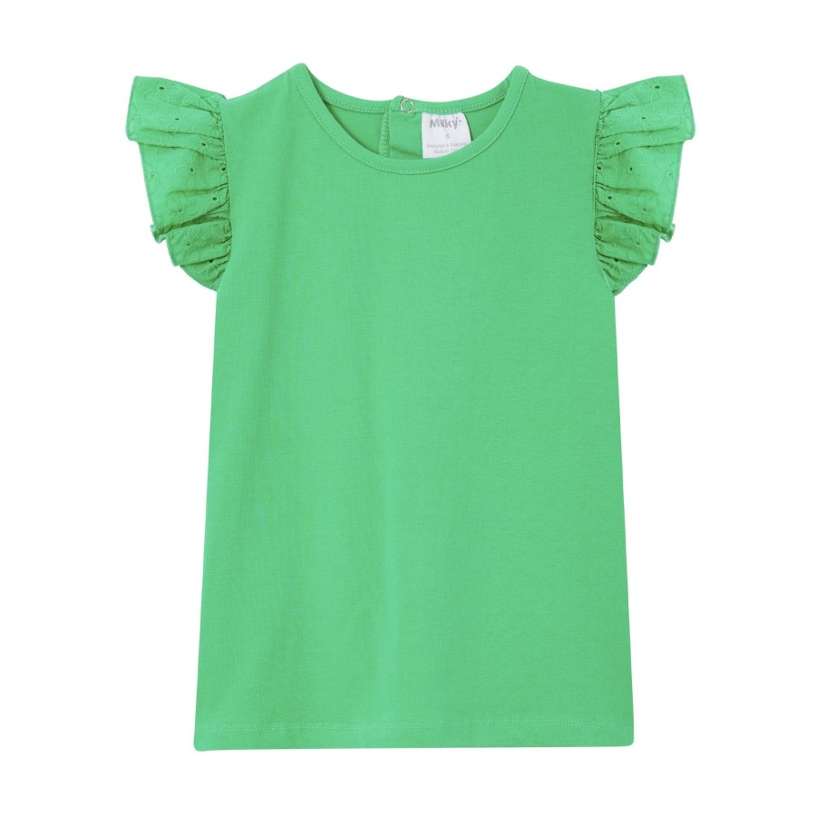 Child [2-14] Milky Tops | Milky Green Broderie Frill Tee - Irish Green