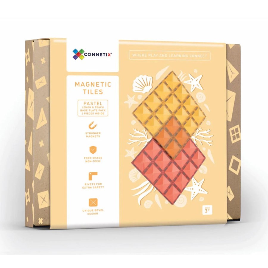 Play + Learn Connetix Construction | Connetix Tiles - 2 Piece Base Plate Set | Lemon/Peach