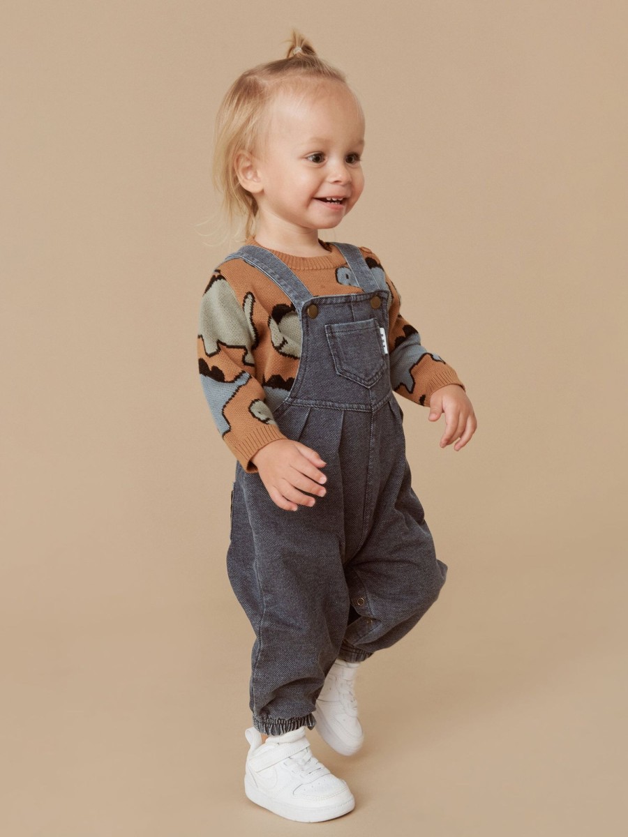 Child [2-14] Huxbaby Overalls + Playsuits | Huxbaby Rainbow Smiley Terry Overalls - Denim