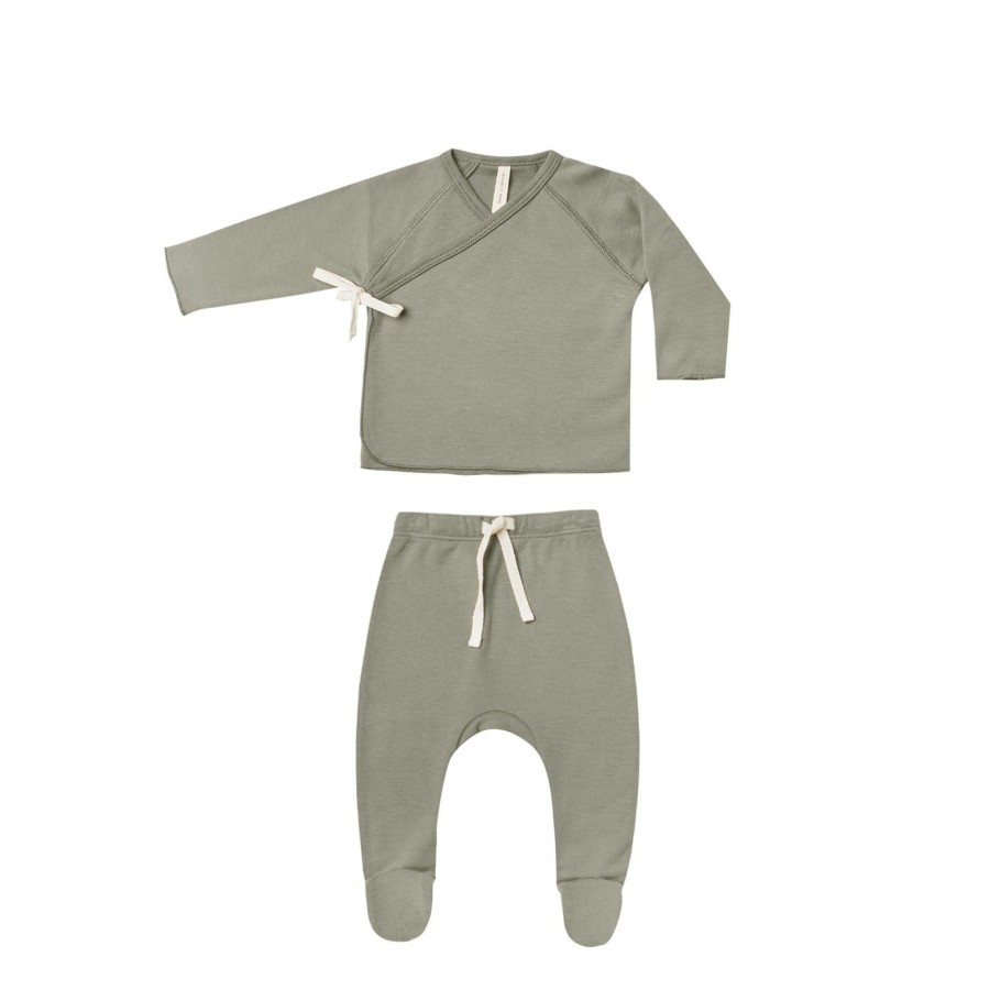 Baby [0-23M] Quincy Mae Tops | Quincy Mae Wrap Top + Footed Pant Set - Basil