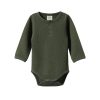 Baby [0-23M] Nature Baby Knitwear | Nature Baby Long Sleeve Henley Waffle Bodysuit - Thyme