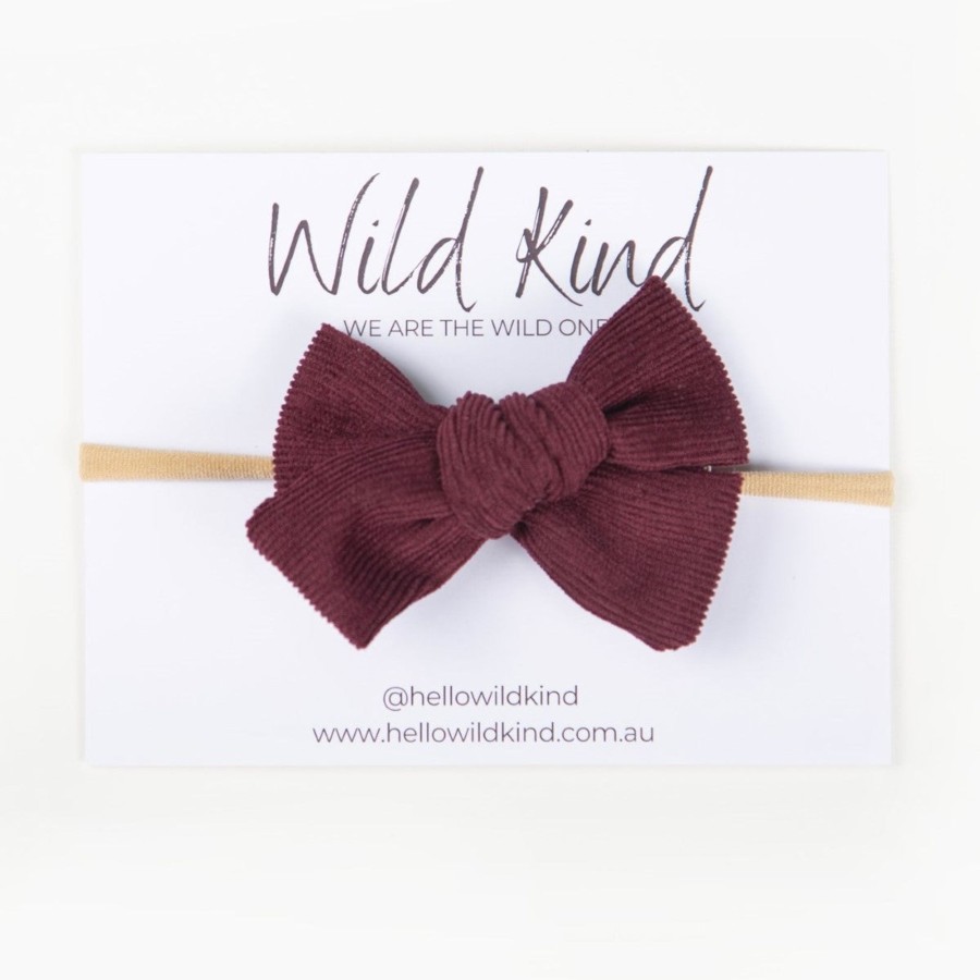 Baby [0-23M] Wild Kind Hair Accessories | Wild Kind Florence Cord Bow Headband - Burgundy